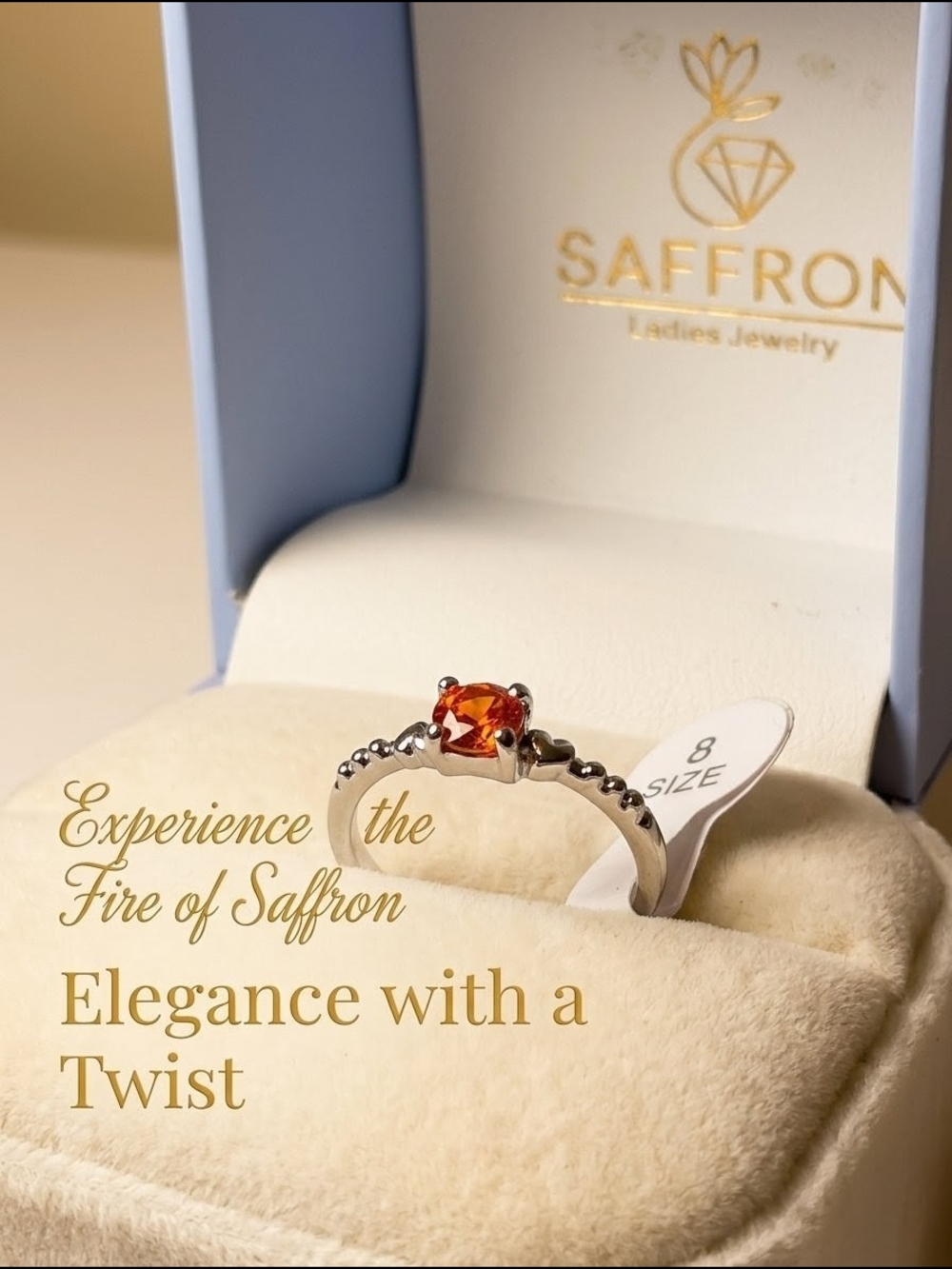 Saffron Ladies Vibrant Red Solitaire Ring - Silver Tone & Cubic Zirconia Size 8